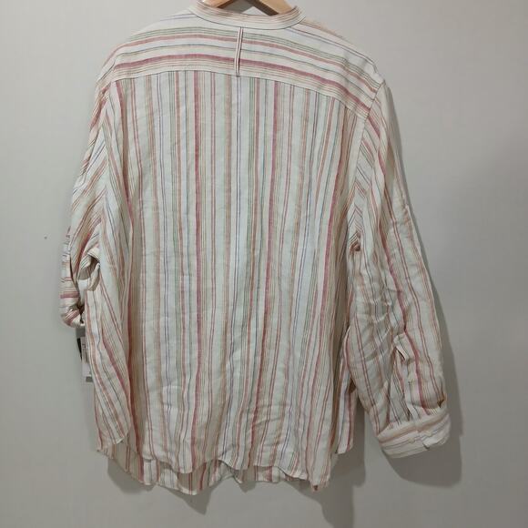 Lauren Ralph Lauren Linen Top Womens 3X NWT Striped Great Plains Band Collar - Picture 2 of 10